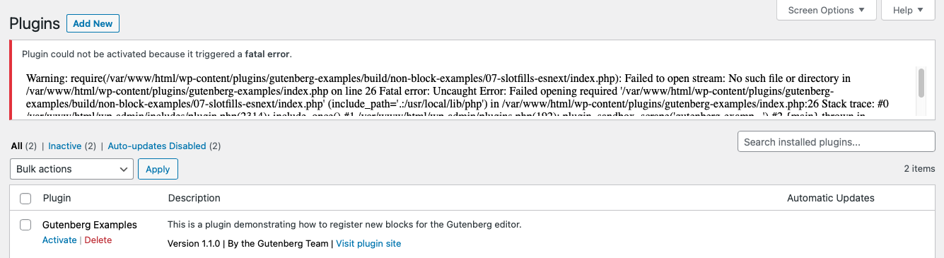 A cryptic error displayed in Wordpress' backoffice